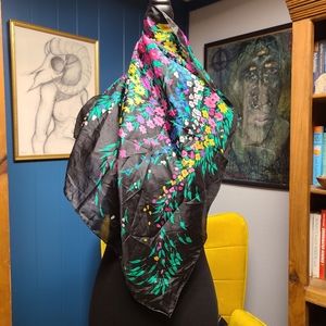 Vintage Flower Print 100% Silk Hand Rolled Scarf